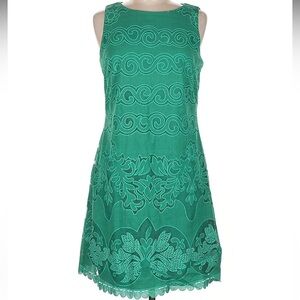 Eliza J Green Sleeveless Midi Dress with Scroll & Floral Pattern NWT